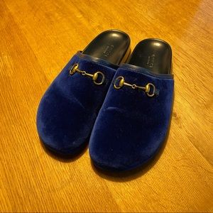 Blue Velvet Gucci Horsebit Mules Clogs Loafer 38.5